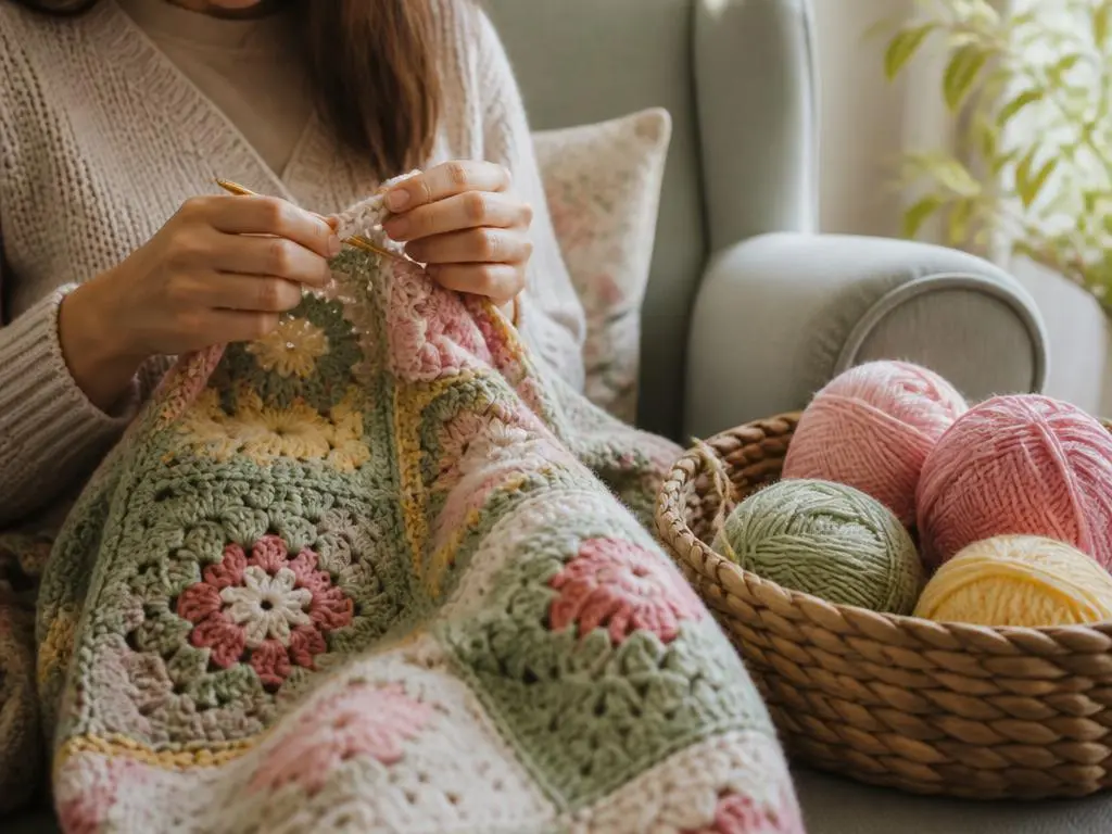 handmade crochet baby blanket in progress
